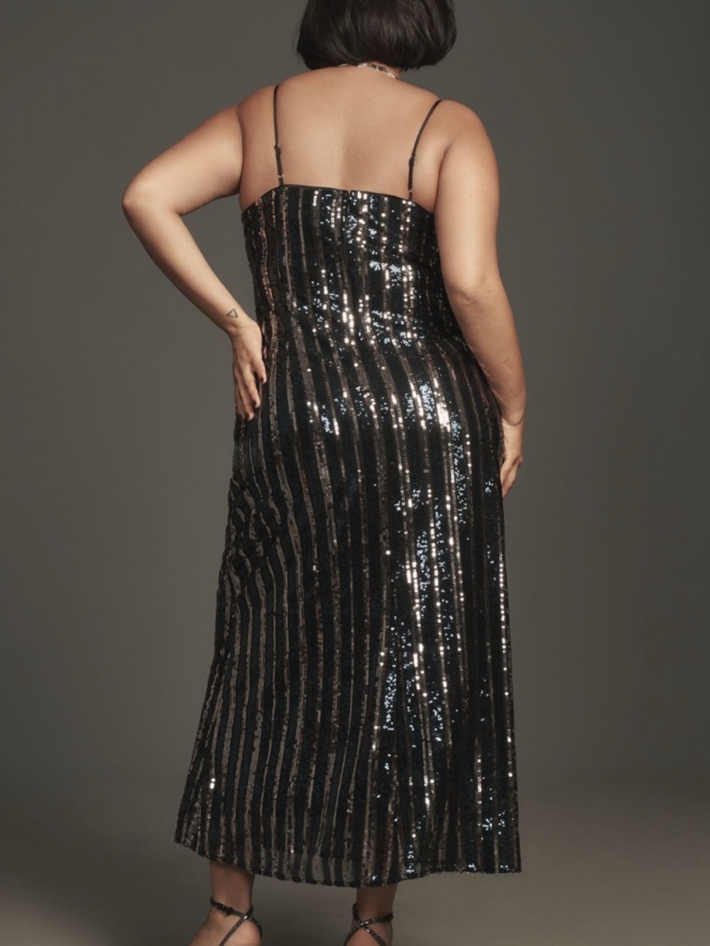 Anthropologie Maeve Navy Silver Black Sequin Striped Lined Mini Dress 2X Plus - Picture 3 of 16